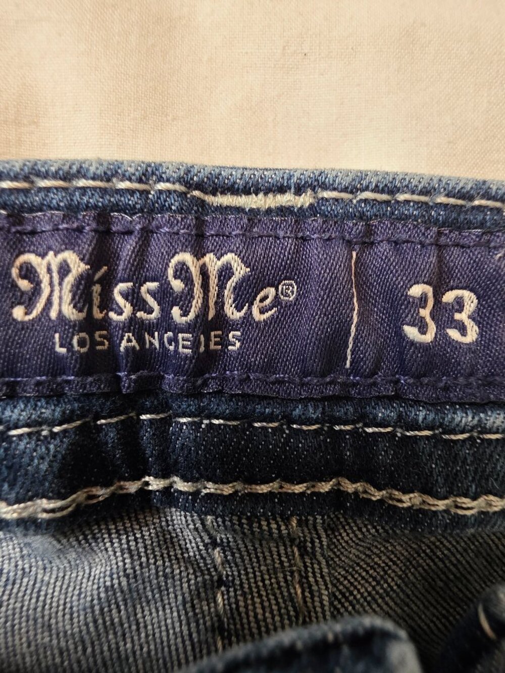 Miss Me Curvy Crop Distressed Heavy Stitch Embellished Women's Jeans, Size 33 - Picture 10 of 12